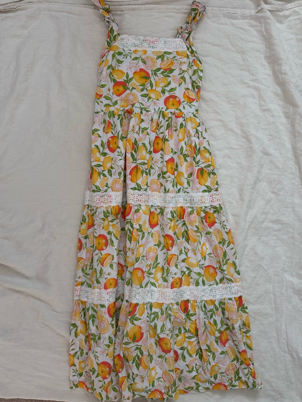 Rachel Zoe Citrus Print Tiered Maxi Dress Smocked Back 100% Cotton Size 6